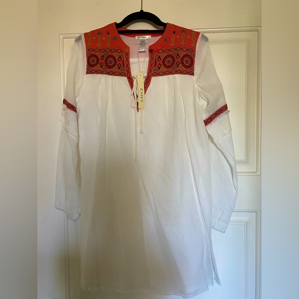 Embroidered Long Sleeve Beach Dress